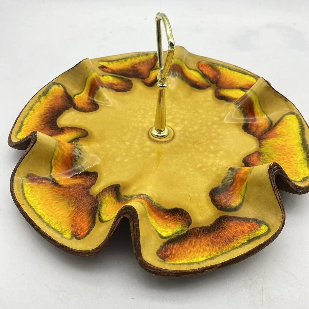 MCM Sequoia Ware Tidbit Serving Tray Yellow‎ Wave California Art Pottery USA VTG